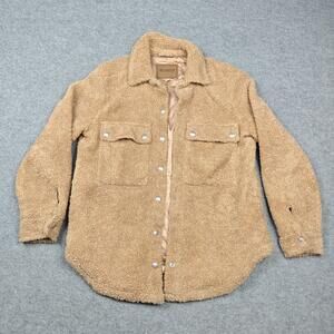 BLANKNYC Jacket Womens XS Beige Faux Fur Sherpa Snap Front Pockets Lined Teddy
